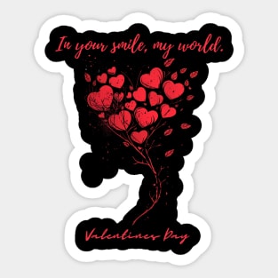 In your smile, my world. A Valentines Day Celebration Quote With Heart-Shaped Baloon Sticker